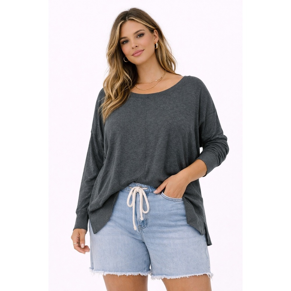 Cyrus Knit Sweater Women XL Gray High Low Hem Drop Shoulder Minimalist